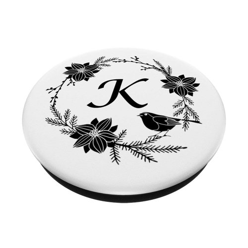 Cell Phone Pop Out Holder,Black and White Floral Letter K PopSockets Grip and Stand for Phones and Tablets