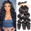 12A Grade Brazilian Virgin Hair Loose Wave Human Hair Bundles 100% Unprocessed Virgin Brazilian Loose Wavy Human Hair Weave 3 Bundles (26 28 30 Inch) Long Loose Deep Wave Bundles Human Hair Extensions