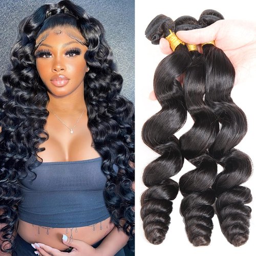 12A Grade Brazilian Virgin Hair Loose Wave Human Hair Bundles 100% Unprocessed Virgin Brazilian Loose Wavy Human Hair Weave 3 Bundles (26 28 30 Inch) Long Loose Deep Wave Bundles Human Hair Extensions