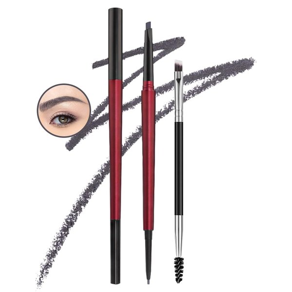 Kaely 2Pcs Eyebrow Pencil Set,Dual Ends Eye Brow Pencils for Women,Waterproof Eyebrows Makeup Pen with Eyebrow Brush,lápiz de cejas maquillaje,Vegan Cosmetics,04 Grey