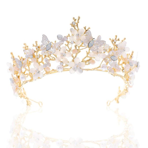 Brishow Crystal Butterfly Wedding Crowns Gold Rhinestone Tiaras Flower Wedding Crowns and Tiara Queen Hair Accessories for Women