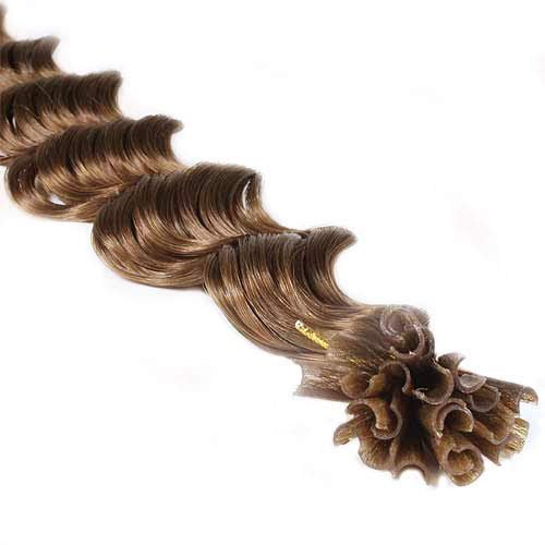 New 25 Strands Deep Wave Curly Pre Bonded U Nail Tip Fusion Remy Human Hair Extensions 22" Inches # 8 LIght Brown