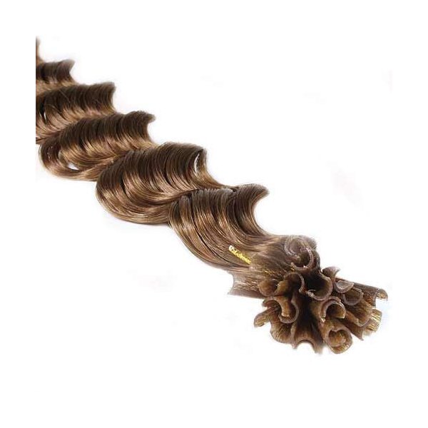 New 25 Strands Deep Wave Curly Pre Bonded U Nail Tip Fusion Remy Human Hair Extensions 22" Inches # 8 LIght Brown