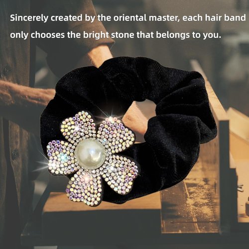 Generic 3 Pack Colorful Handmade Pearl Rhinestone Flower Hair Bows Elastics Bands Bubble Hair Ties Stretchy Rubber Hairbands Floral Hair Rubber Bands Ropes Hair Accessories for Women Girls