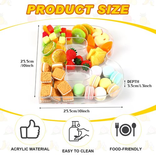 Uiifan 10'' Acrylic Letter Box Form Tray Display Fillable Letter Charcuterie Box Acrylic Candy Dish for Birthday Party Reusable Plates for Food, Not Include Lid(Clear,Letter B)