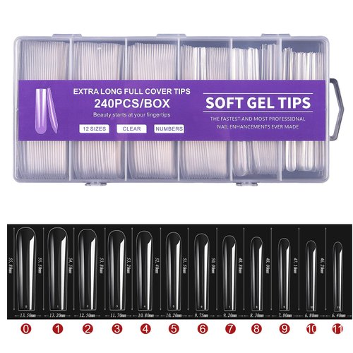 Full Cover Square Long Fake Nails - Square Shaped Ballerina Nails Tips 240pcs Full Cover False Nail Artificial Nails with Case for Nail Salons and DIY Nail Art, 12 Sizes