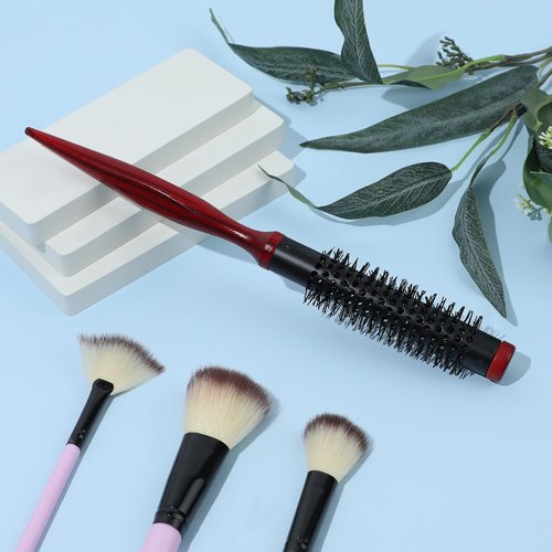 Small Round Brush for Blow Drying, 1.2 Inch Mini Quiff Roller Brush with Metal Thermal Barrel and Stiff Nylon Bristles Salon Blowout Styling Hair Brush for Women Wet Dry Curling Short Thin Hair Bangs