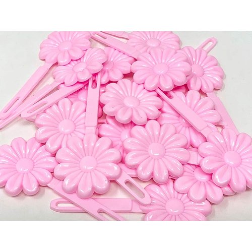 Tara Girls Self Hinge Plastic Flower Hair Barrettes 18 Pieces Selection (Light Pink)