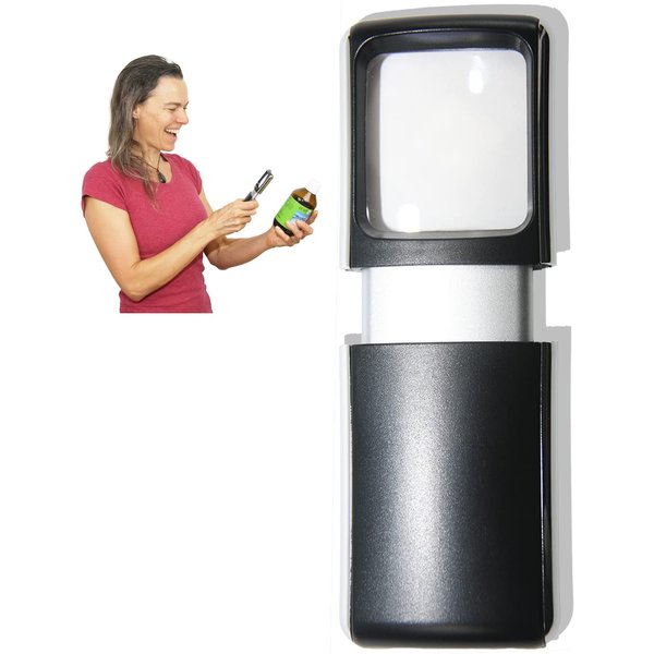 Small-Magnifying-Glass with LED-Light 3X Lighted-Pocket EasY Magnifier -Hand Held Lighted Magnify Glasses for Close Work Reading Books Pill Bottles; Mini Lens for Visually Impaired A Low Vision Aid