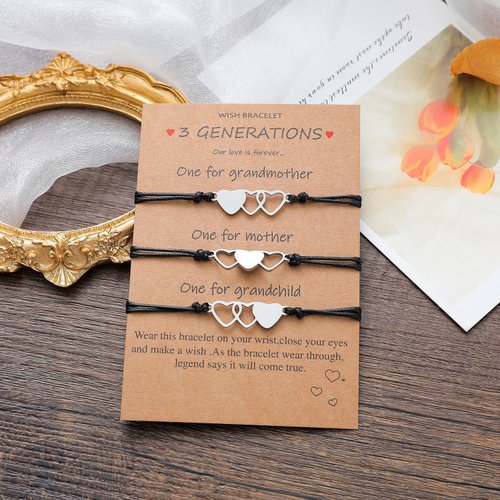 YALLNASL Mothers Day Birthday Gifts for Grandma Mom Daughter Matching Heart Bracelets for 3 Generations Bracelet Set for Mom and Daughter Grandmother Granddaughter Generation Gift
