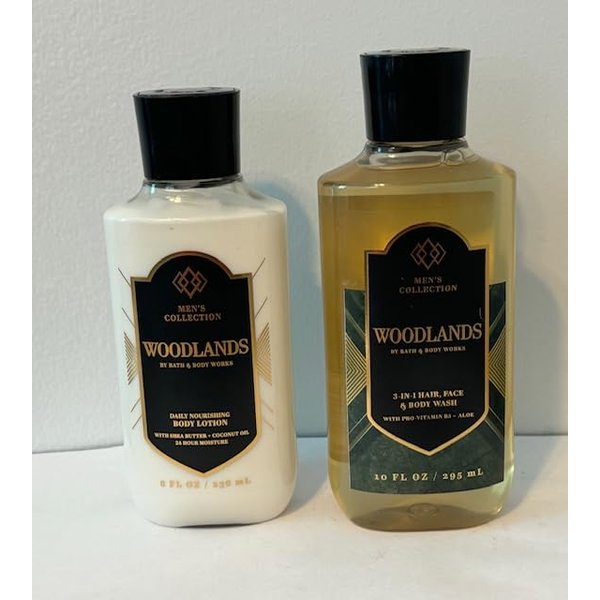 Bath Body Work Men's Collection Woodlands Duo Gift Set - Body Lotion and 3 in 1 Hair, Face & Body Wash (Packaging may vary)