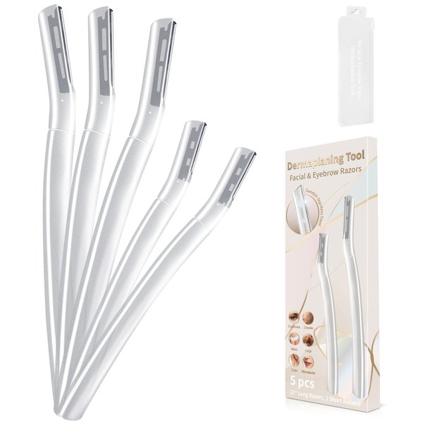 BULIMICA Exfoliating Dermaplaning Tool, Face & Eyebrow Razors ​for Women, Dermaplane Razor for Women Face, Facial Razors for Women Peach Fuzz Hair Removal, Gentle Skin Exfoliation Blade, (5 Count)