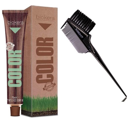 vask Comb + BIOKERA NATURA by 𝐒𝐚𝐥𝐞𝐫m Cosmetics Permanent Cream Hair Color Dye with ORGANIC OILS, Resorcinol-Free, PPD-Free (w/ 3-in-1 Brush/Comb) (0,44/0.44 Intense Habanero Copper)
