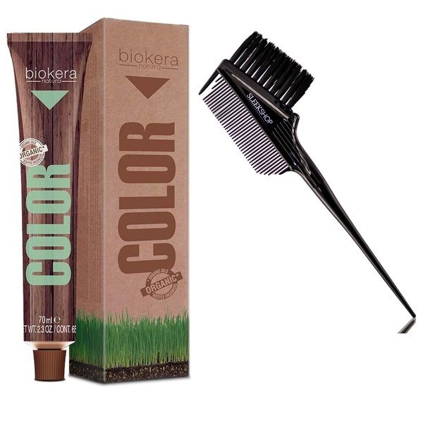 vask Comb + BIOKERA NATURA by 𝐒𝐚𝐥𝐞𝐫m Cosmetics Permanent Cream Hair Color Dye with ORGANIC OILS, Resorcinol-Free, PPD-Free (w/ 3-in-1 Brush/Comb) (0,44/0.44 Intense Habanero Copper)