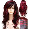 WeAlake Long Hair Wigs Wavy Curly 24" Glamorous Women Black Red Highlights Synthetic Cosplay Daily Party Clothing Wig with Wig Cap