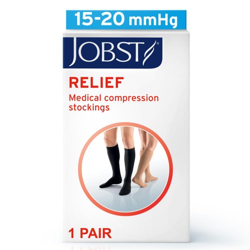 JOBST Relief Knee High Graduated Compression Socks, 15-20 mmHg - Comfortable Unisex Design - Open Toe, Beige, Small