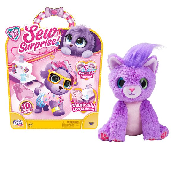 Little Live Pets, Scruff-a-Luvs Sew Surprise: Purple. Rescue, Reveal & Groom A Mystery Puppy Or Kitten. Reveal Outfits to Dress Your Pet with The Magic Sewing Machine.
