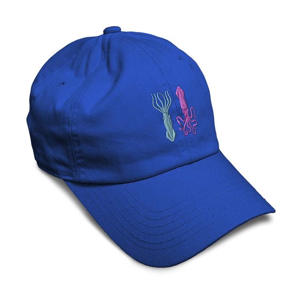 Soft Baseball Cap Squid Sea Animal Embroidery Ocean and Squids Twill Cotton Embroidered Dad Hats for Men Women Royal Blue Design Only