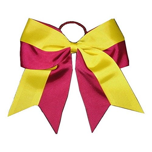 NEW "Two-Tone BURGUNDY & YELLOW" Cheer Bow Pony Tail 7 Inch Girls Hair Cheerleading Dance Practice Football Games Uniform Elastic Grosgrain Ribbon