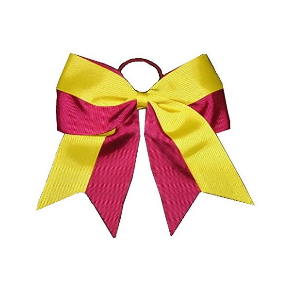 NEW "Two-Tone BURGUNDY & YELLOW" Cheer Bow Pony Tail 7 Inch Girls Hair Cheerleading Dance Practice Football Games Uniform Elastic Grosgrain Ribbon