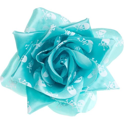 Turquoise and White Skull Rose Hair Clip from Sourpuss Clothing, 4"