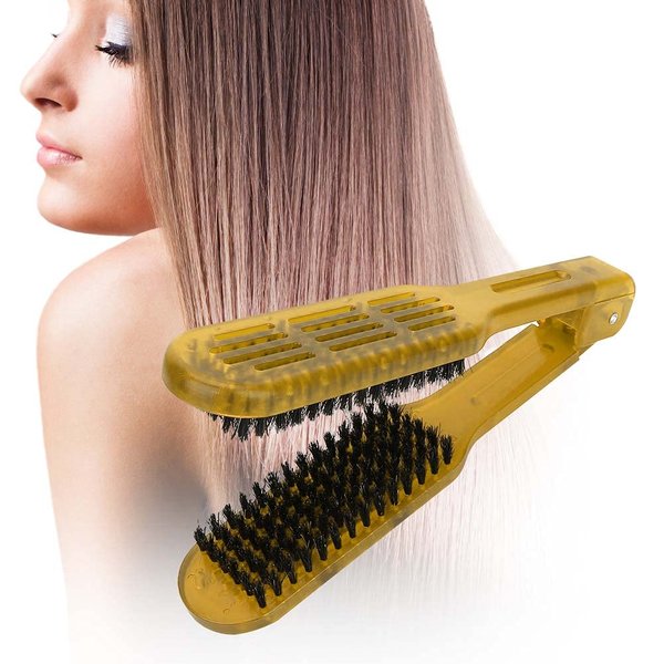 Double Sided Brush, Clamp Hair Brushes Clamp Hair Straightening Comb Straightener Anti Static Styling Comb Hairdressing Tool V Shape Hair Splint Combs Women Men Brushes for Home Barber Shop(Yellow)