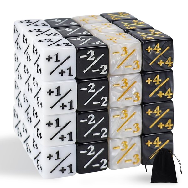 48 Pcs MTG Dice Counters Token Dice, Magic The Gathering Glitter Sparkle Dice, Loyalty Dice Starry Marble D6 Dice Cube Compatible with CCG, MTG, Card Gaming Accessory (Black & White)