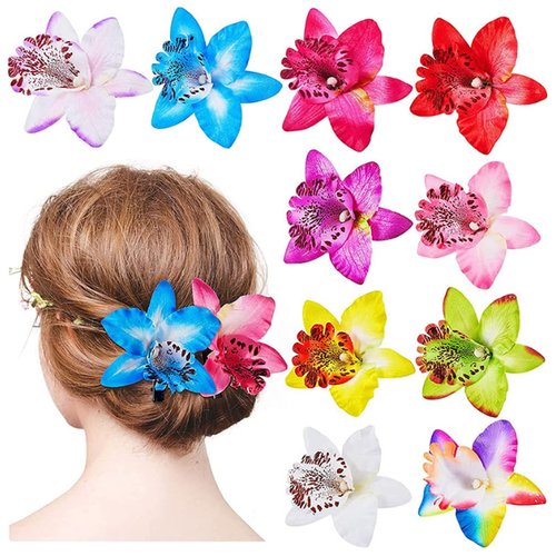 12Pcs Multicolor Women Hawaiian Beach Flower Hair Pins Butterfly Orchid Alligator Clips Bohemian Flower Hair Pins Barrette Accessories for Beach Wedding Party Event Decor