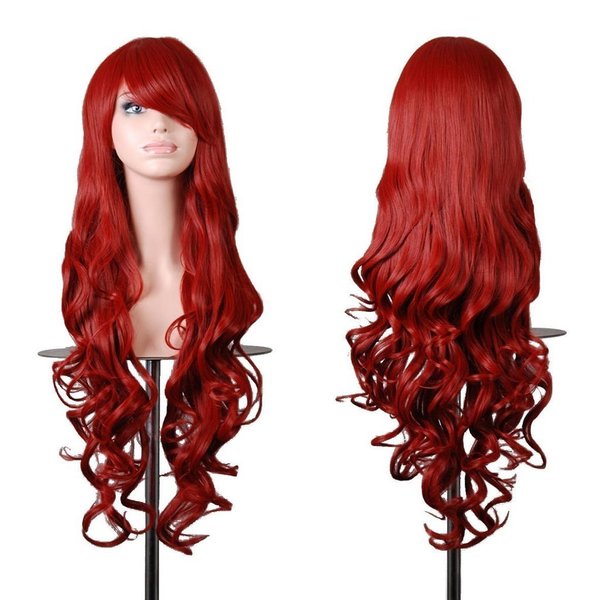 EmaxDesign Wigs 32 inch Wavy Curly Cosplay Wig With Wig Cap and Comb (Dark Red)