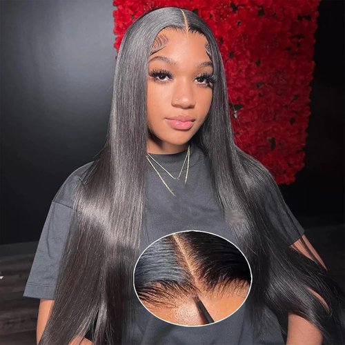 Muokass 220% Density Glueless Wigs Human Hair Pre Plucked Pre Cut Straight 5x5 HD Lace Closure Wigs Human Hair Lace Front Wigs Human Hair for Women Glueless Wigs Human Hair for Beginners 18 Inch