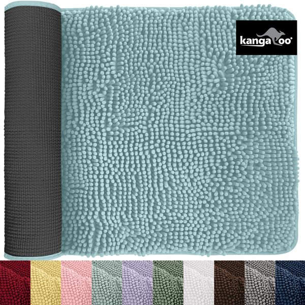 Kangaroo Luxury Chenille Bath Rug, Extra Soft and Absorbent Shaggy Kids Bathroom Rugs, Machine Wash Mat, Strong Underside, Plush Carpet Mats for Tub, Shower, Bathtub and Bath Room, 24x17, Seafoam