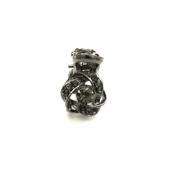 Generic Small tiny dark silver metal hair claw clip with gray crystals (Pattern: 1)