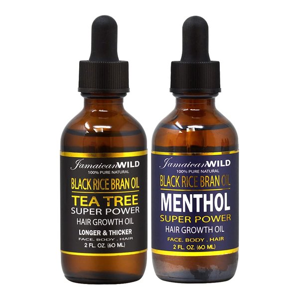 Jamican Wild Black Rice Bran Tea Tree Oil 4oz + Menthor Oil 4oz
