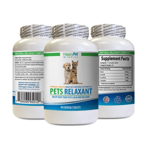 cat Anxiety Pills - PET Relaxant - Made for Dogs and Cats - Natural Anxiety and Stress Relief - Mood Boost - Best Formula - Chamomile for Cats - 1 Bottle (90 Treats)