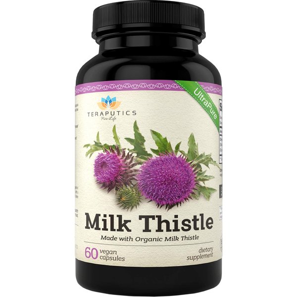 Organic Milk Thistle | Non GMO 2000mg 4X Concentrated Vegan Daily Supplement w/Silymarin Seed Extract for Liver Support, Detox and Cleanse - 60 Veggie Capsules