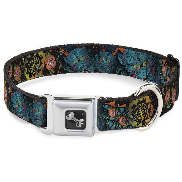 Buckle-Down Seatbelt Buckle Dog Collar - Honor Close-UP Black - 1" Wide - Fits 11-17" Neck - Medium