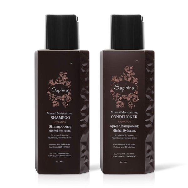 Saphira Mineral Moisturizing Shampoo and Conditioner, Hydrating for Dry, Damaged, Bleached & Color-Treated Hair, Sulfate-Free, Paraben-Free, Nourishes & Revitalizes Lifeless Hair, 3 Ounce (Pack of 2)