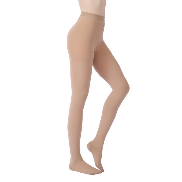 MGANG Medical Compression Pantyhose for Women & Men, Closed Toe, Opaque, Waist High Compression Circulation Leggings, 15-20 mmHg Firm Support Compression Hose for Varicose Veins, Edema, DVT, Beige M