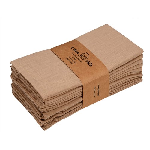 Urban Villa Christmas Dinner Napkins Solid Slub Set of 12 Taupe Color Dinner Napkins Over Sized 20X20 in Cloth Napkins 100% Cotton Cloth Napkins Premium Quality with Mitered Corner Soft Dinner Napkins