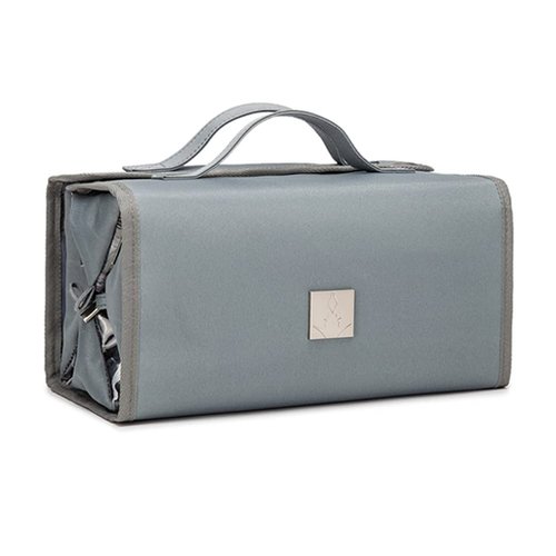 ROYALFAIR Roll Up Makeup Bag, Travel Toiletry Bag for Women with 4 Clear TSA Approved Pouches, Hanging Travel Organizer, Folding Cosmetic Bag for Men and Women (Grey)