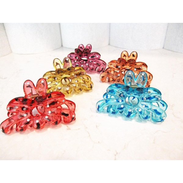 Generic Clear flower hair claw clips with crystals (Primary color: Brown), 1 Count (Pack of 1)