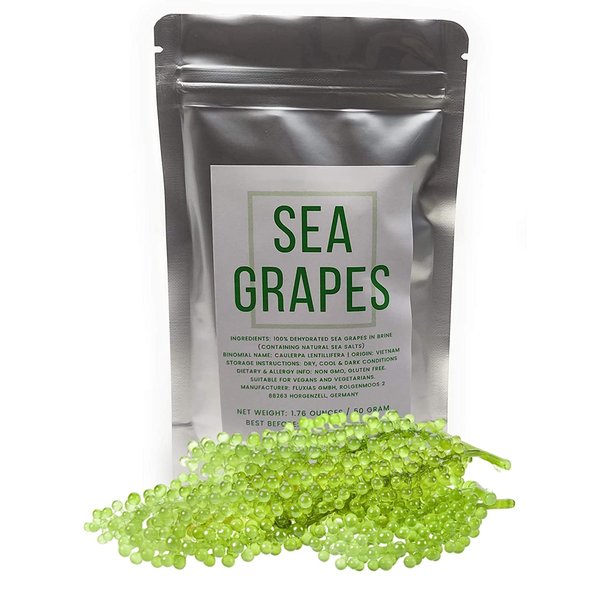 Naturegrail Umibudo Sea Grapes - Delicious Green Caviar Seaweed - Dehydrated Seagrapes in Brine, Net weight: 1.76oz/50g - makes 1/2 pound once soaked
