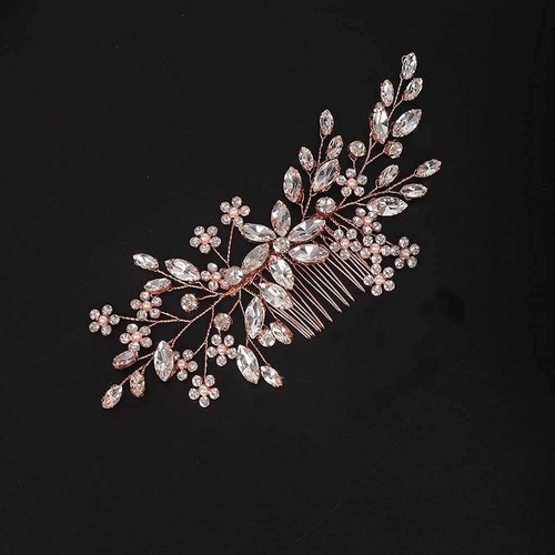 YERTTER Bridal Hair Comb Crystal Bride Wedding Hair Comb Rhinestone Flower Bridal Hair Pieces Pearl Wedding Hair Accessories for Women and Girls (Rose Gold)