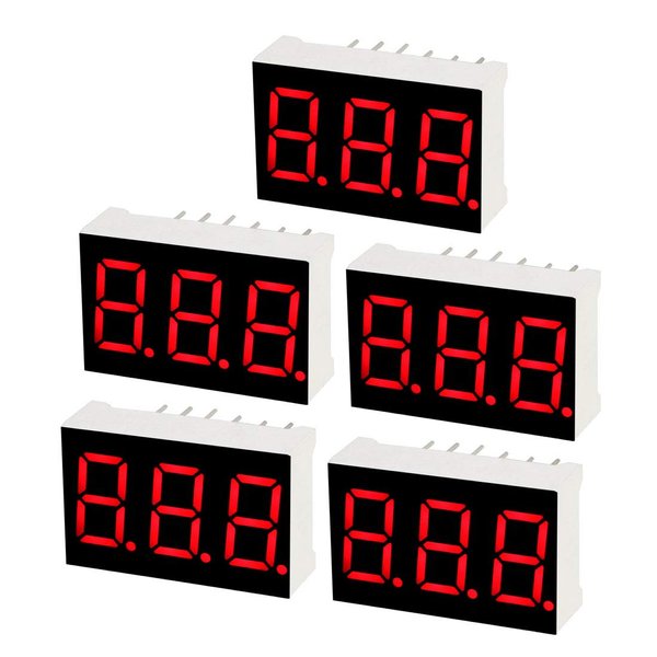 uxcell Common Cathode 11 Pin 3 Bit 7 Segment Display 0.89 x 0.55 x 0.28 Inch 0.35" Red LED Display Digital Tube 5pcs