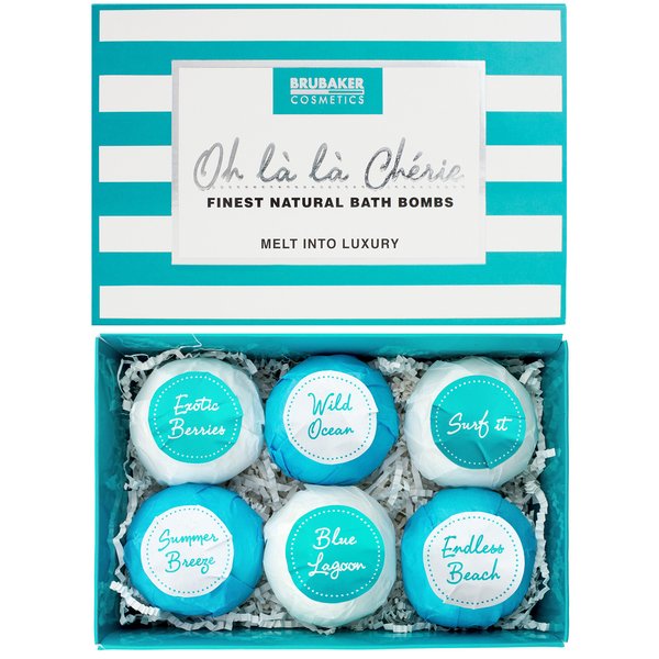 BRUBAKER Bath Bombs Gift Set "Oh là là Chérie" - 6 Handmade Luxury Spa Bath Fizzies - All Natural, Vegan, Organic Ingredients - Coconut Oil Moisturizes Dry Skin