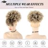LEOSA Wig Afro Puff Drawstring Ponytail Bun with Bangs Heat Resistant Synthetic Short Kinky Curly Ponytail Updo Hair Extensions with Two Clips,Natural looking Curly Women Hairpieces (#4/613) …