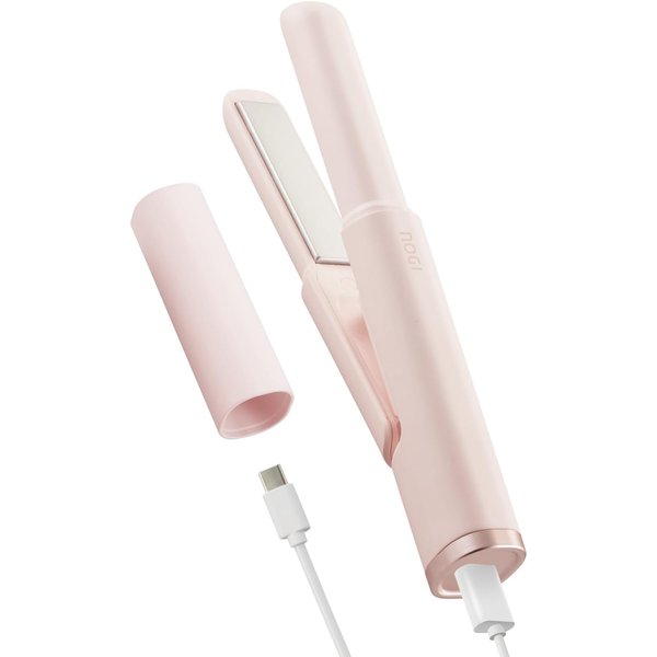 NOGI Mini USB Hair Iron, Small Travel Straightener and Curling Iron, Ceramic Coated Fast Heating, for Short Hair Bangs, Wigs, Extensions, 3 Heat Settings, USB-C Power - Pink (Corded Not Chargeable)
