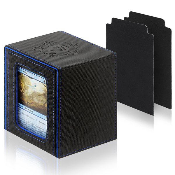 RADWIMPS Deck Box For MTG Commander Deck, Fits 100+ Cards, Magnetic Card Box Organizer With 2 Dividers & Window Display, Perfect for Magic Commander TCG, CCG Cards (Black&Blue)