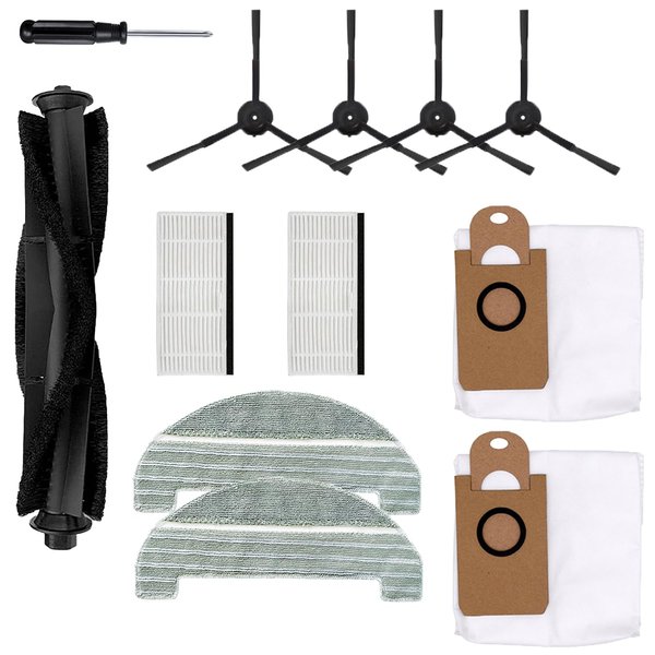 11Pcs Replacement Parts for iHome AutoVac Nova Self Empty Robot Vacuum Cleaner Spare Accessories, 1 Main Roller Brush,4 Side Brushes, 2 Hepa Filters, 2 Dust Bags, 2 Mop Pads