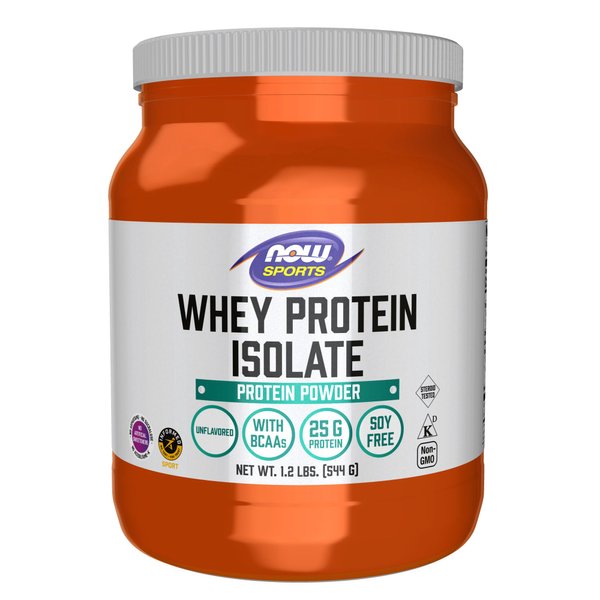 NOW Sports Nutrition, Whey Protein Isolate, 25 g With BCAAs, Unflavored Powder, 1.2-Pound